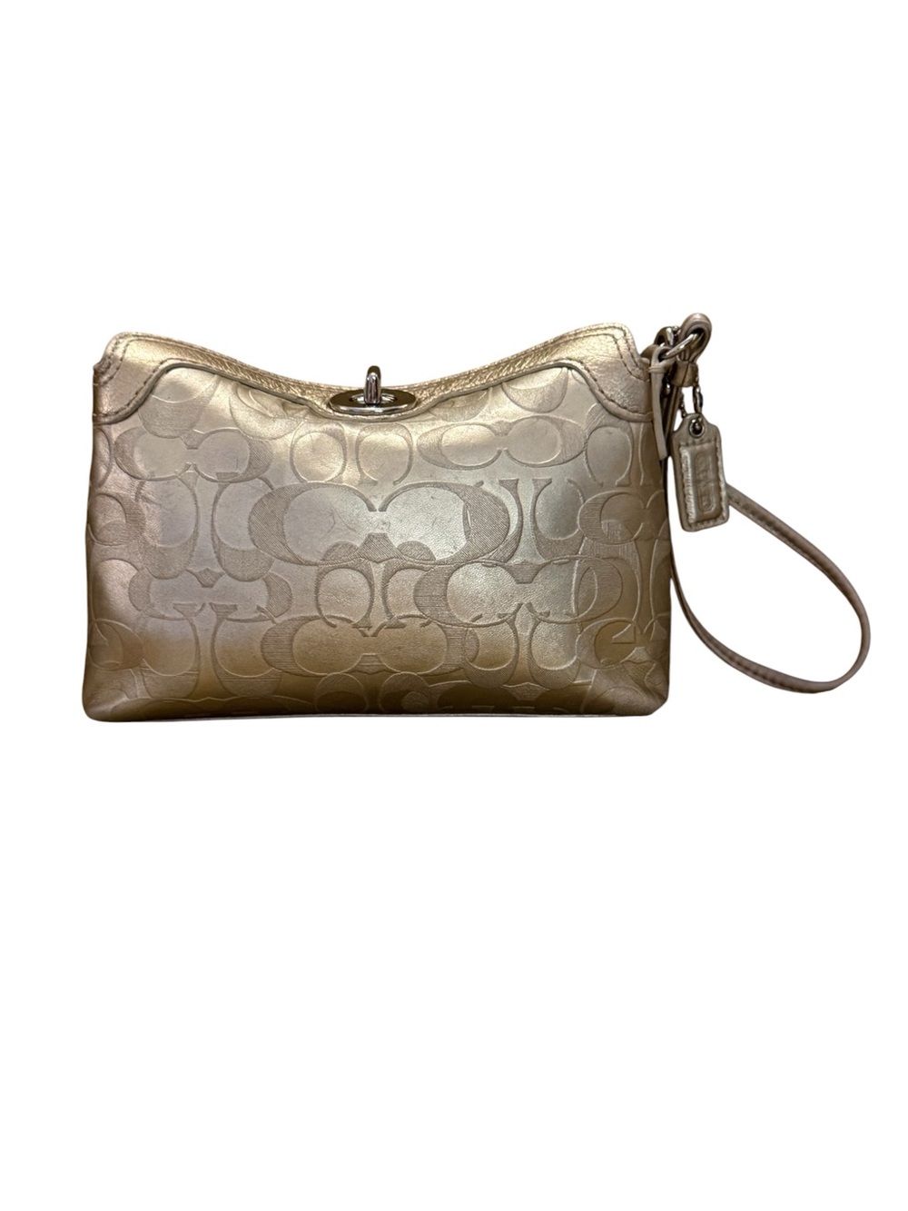 Coach Y2K vintage metallic gold embossed Signature "C" leather foldover wristlet